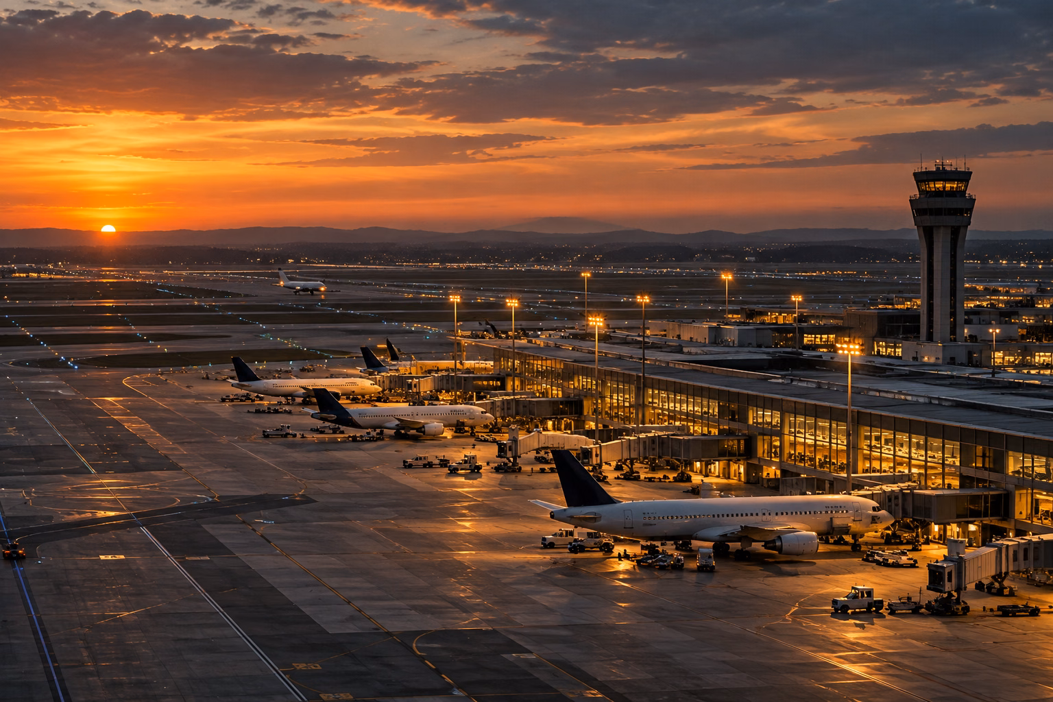 Aerial view of an airport runway